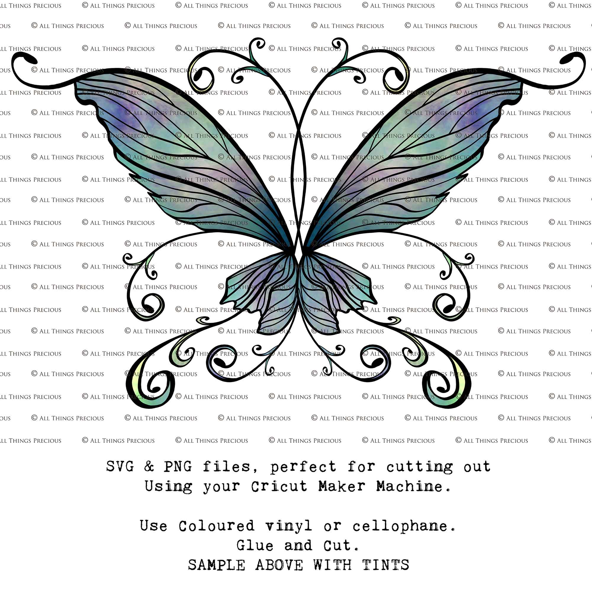SVG & PNG Fairy Wing files for Cricut or Silhouette Cameo Cutting Machine. Create wearable fairy wings, in adult or children sizes.  Clipart design for Halloween Costumes, Fantasy or Cosplay or photography. Printable for weddings, engagement, baby shower invitations. Individual wing parts. Cut and assemble. Fairycore.